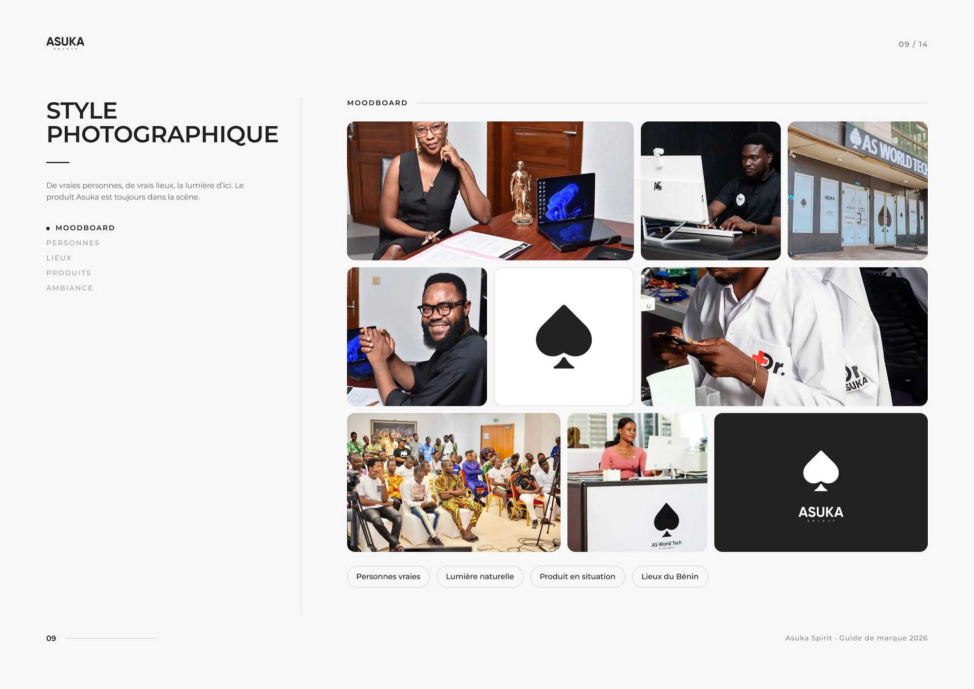 Le style photographique : de vraies scènes tournées au Bénin, avec un produit Asuka