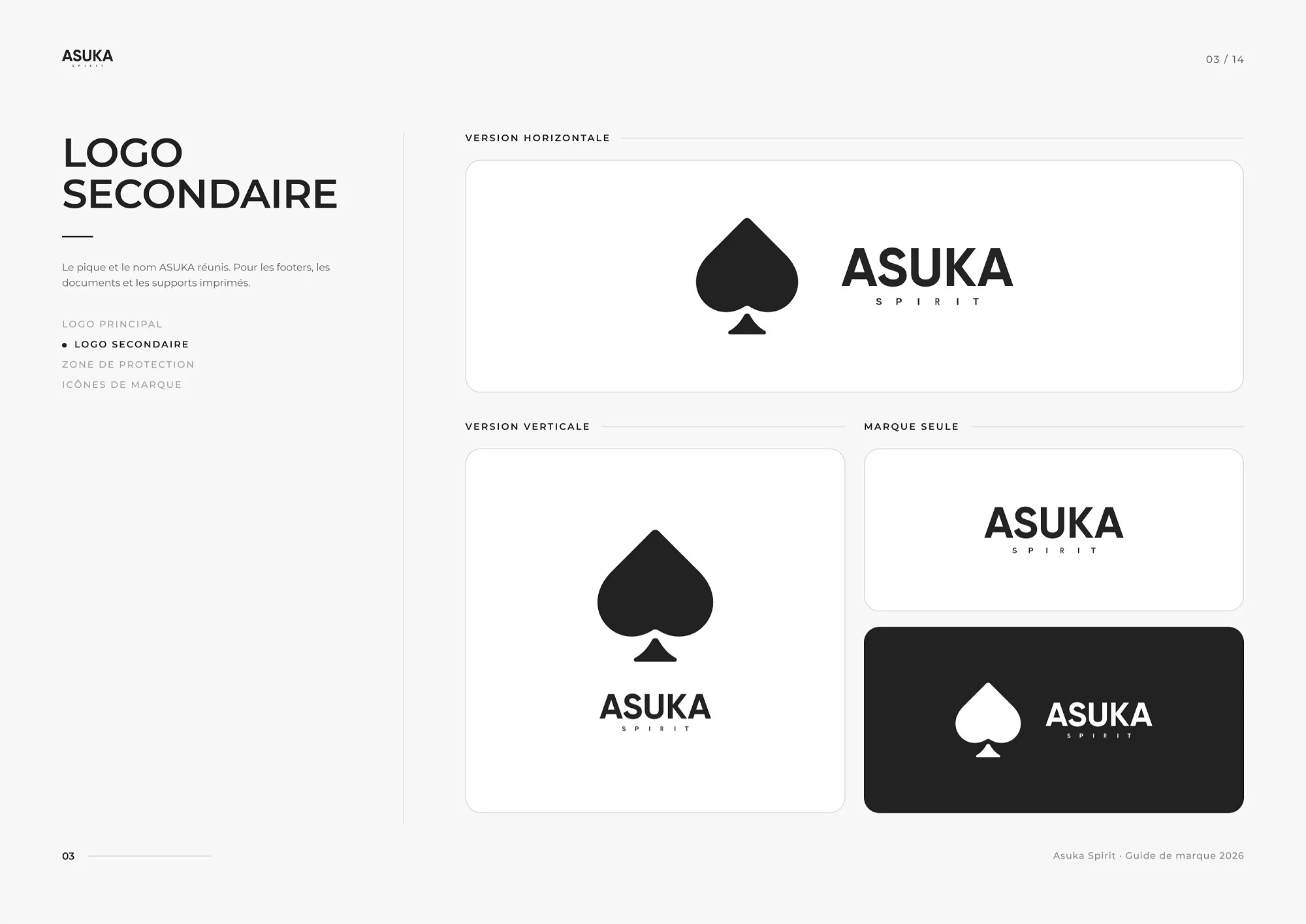 Le logo secondaire : versions horizontale, verticale et marque seule