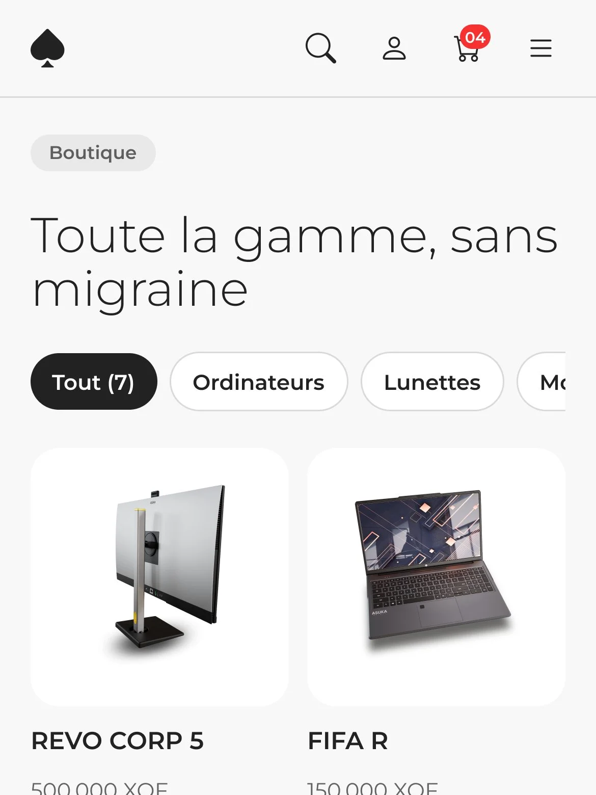 La boutique sur mobile
