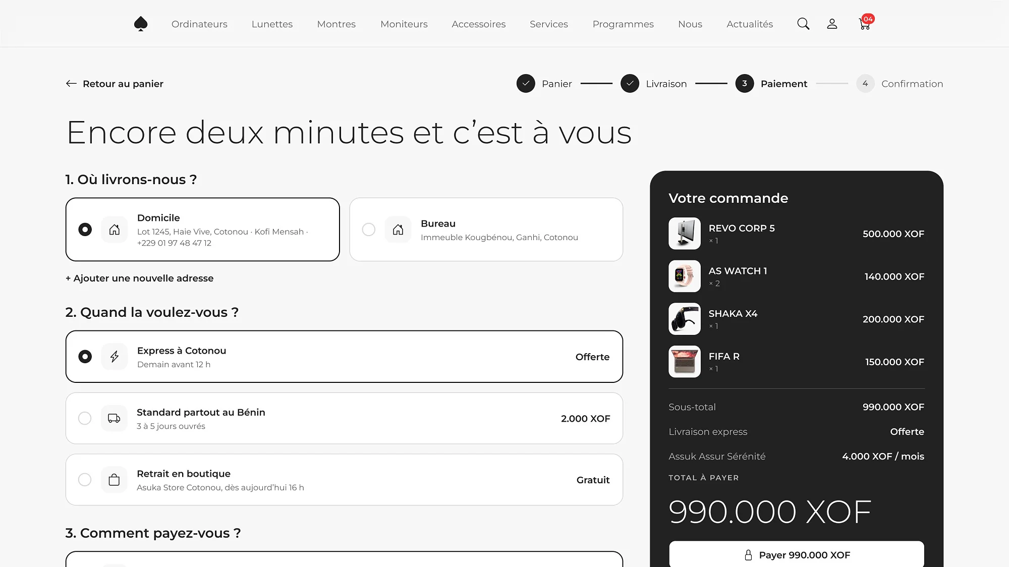 Le paiement, en une seule page